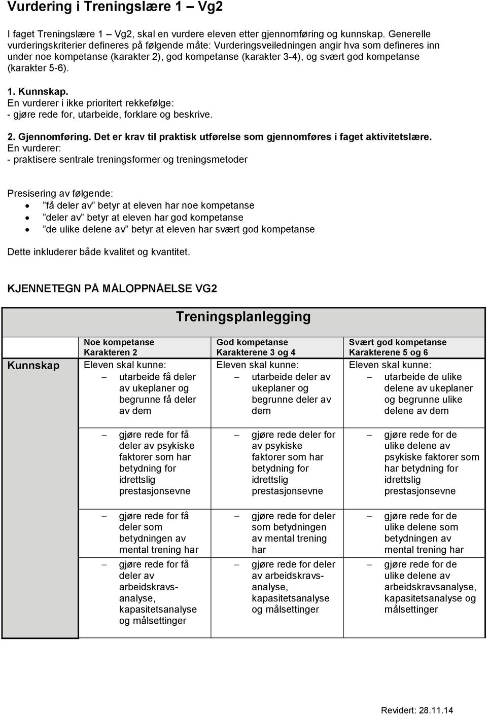 (karakter 5-6). 1. Kunnskap. En vurderer i ikke prioritert rekkefølge: - gjøre rede for, utarbeide, forklare beskrive. 2. Gjennomføring.