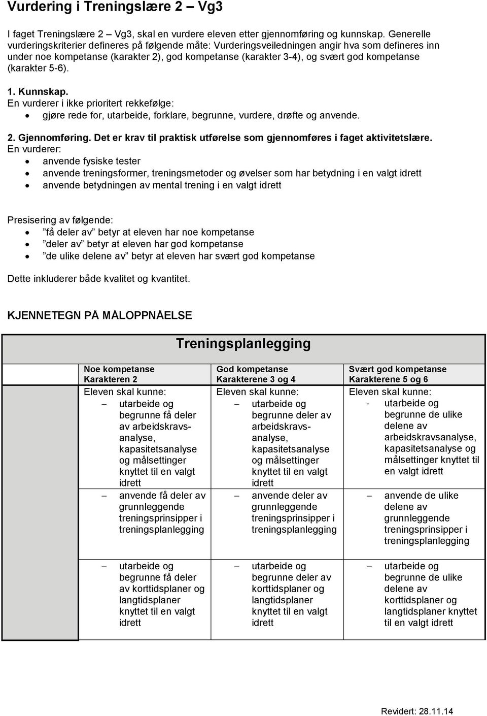 (karakter 5-6). 1. Kunnskap. En vurderer i ikke prioritert rekkefølge: gjøre rede for, utarbeide, forklare, begrunne, vurdere, drøfte anvende. 2. Gjennomføring.