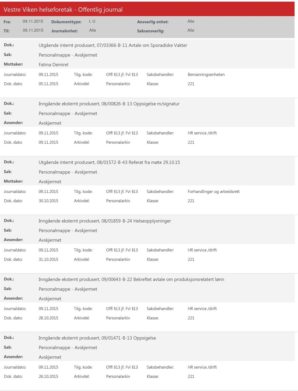 15 Personalmappe - Forhandlinger og arbeidsrett Dok. dato: 30.10.