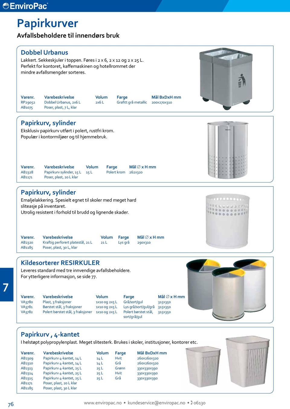 RP90 Dobbel Urbanus, x L x L Grafitt grå metallic 00x0x0 AB0 Poser, plast, L, klar Papirkurv, sylinder Eksklusiv papirkurv utført i polert, rustfri krom. Populær i kontormiljøer og til hjemmebruk.