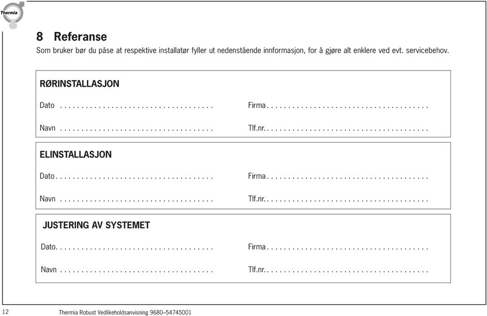 ..................................... Navn.................................... Tlf.nr....................................... JUSTERING AV SYSTEMET Dato..................................... Firma.