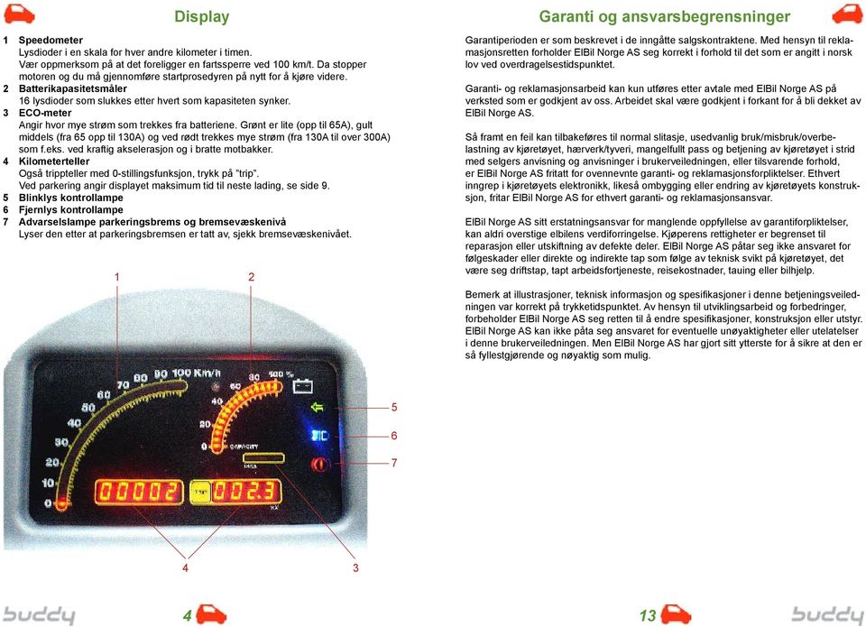 3 ECO-meter Angir hvor mye strøm som trekkes fra batteriene. Grønt er lite (opp til 65A), gult middels (fra 65 opp til 130A) og ved rødt trekkes mye strøm (fra 130A til over 300A) som f.eks.