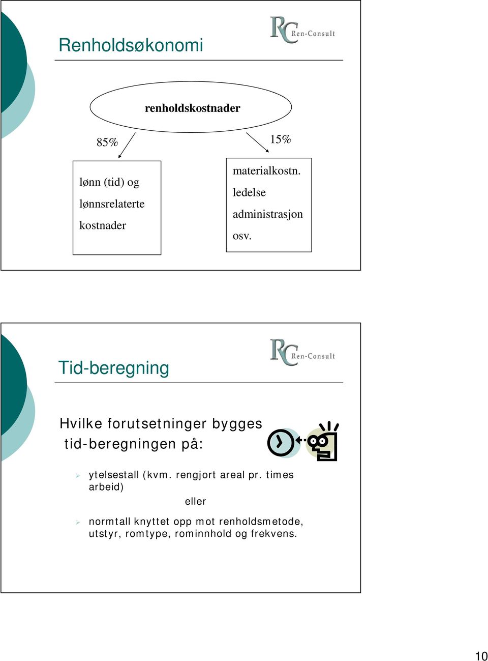 Tid-beregning Hvilke forutsetninger bygges tid-beregningen på: ytelsestall (kvm.