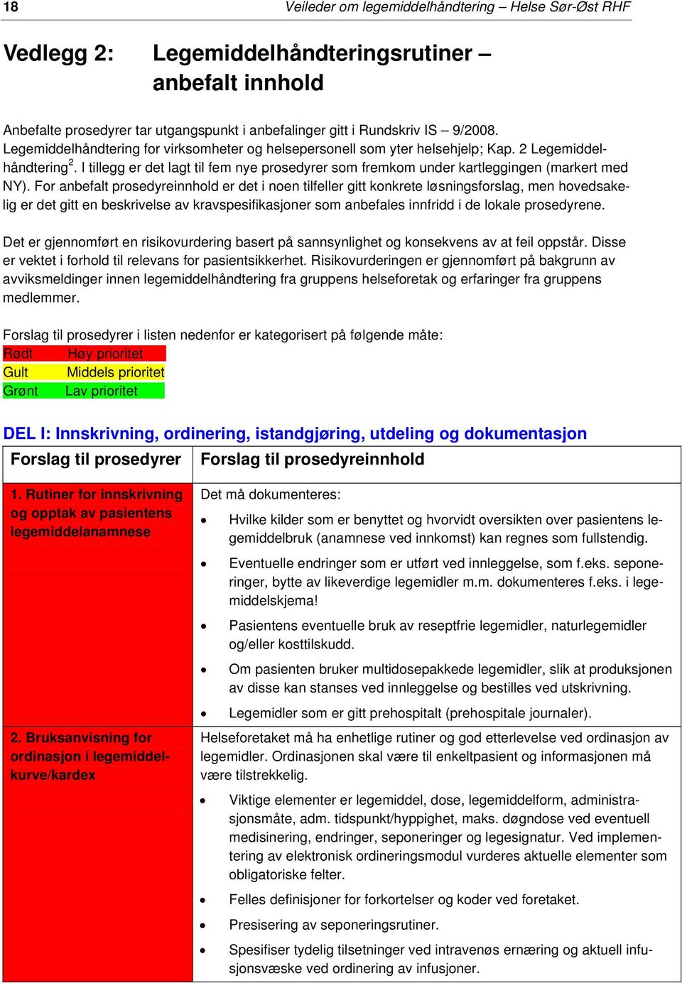 I tillegg er det lagt til fem nye prosedyrer som fremkom under kartleggingen (markert med NY).