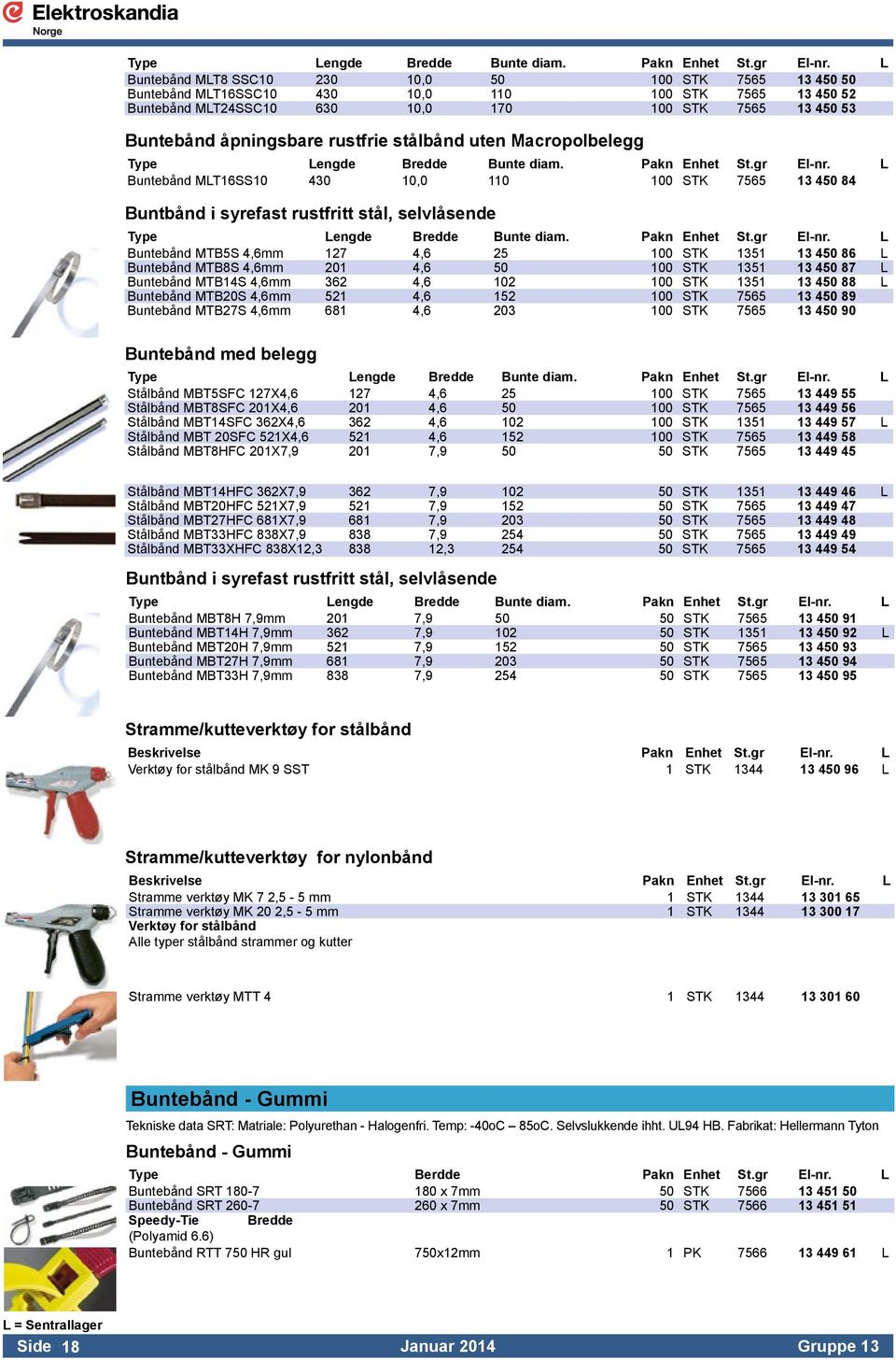 rustfrie stålbånd uten Macropolbelegg  L Buntebånd MLT16SS10 430 10,0 110 100 STK 7565 13 450 84 Buntbånd i syrefast rustfritt stål, selvlåsende  L Buntebånd MTB5S 4,6mm 127 4,6 25 100 STK 1351 13