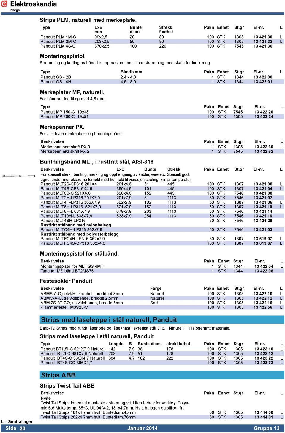 Monteringspistol. Stramming og kutting av bånd i en operasjon. Innstillbar stramming med skala for indikering. Type Båndb.mm Pakn Enhet St.gr El-nr.