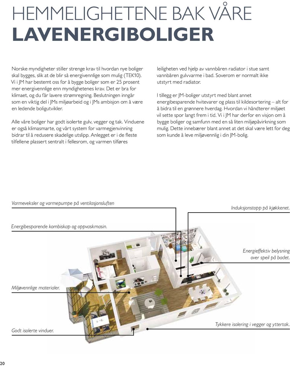 Beslutningen inngår som en viktig del i JMs miljøarbeid og i JMs ambisjon om å være en ledende boligutvikler. Alle våre boliger har godt isolerte gulv, vegger og tak.