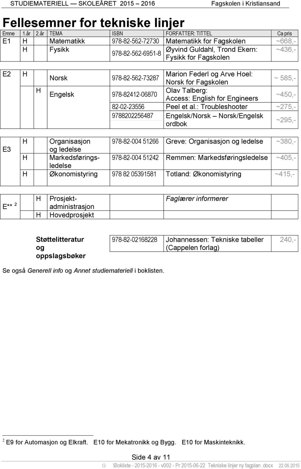 : Troubleshooter ~275,- 9788202256487 Engelsk/Norsk Norsk/Engelsk ordbok ~295,- E3 Organisasjon 978-82-004 51266 Greve: Organisasjon og ledelse ~380,- og ledelse Markedsføringsledelse 978-82-004