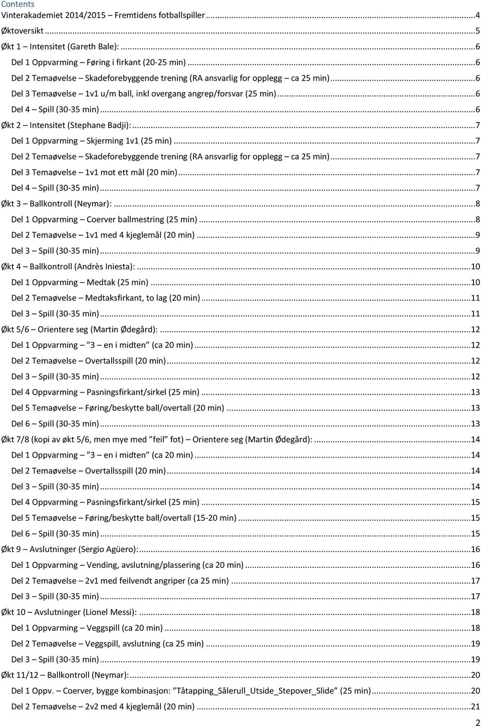 ..6 Økt 2 Intensitet (Stephane Badji):...7 Del 1 Oppvarming Skjerming 1v1 (25 min)...7 Del 2 Temaøvelse Skadeforebyggende trening (RA ansvarlig for opplegg ca 25 min).