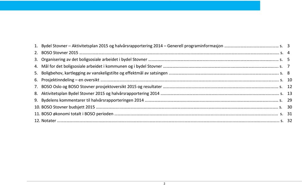 Boligbehov, kartlegging av vanskeligstilte og effektmål av satsingen.... s. 8 6. Prosjektinndeling en oversikt..... s. 10 7.