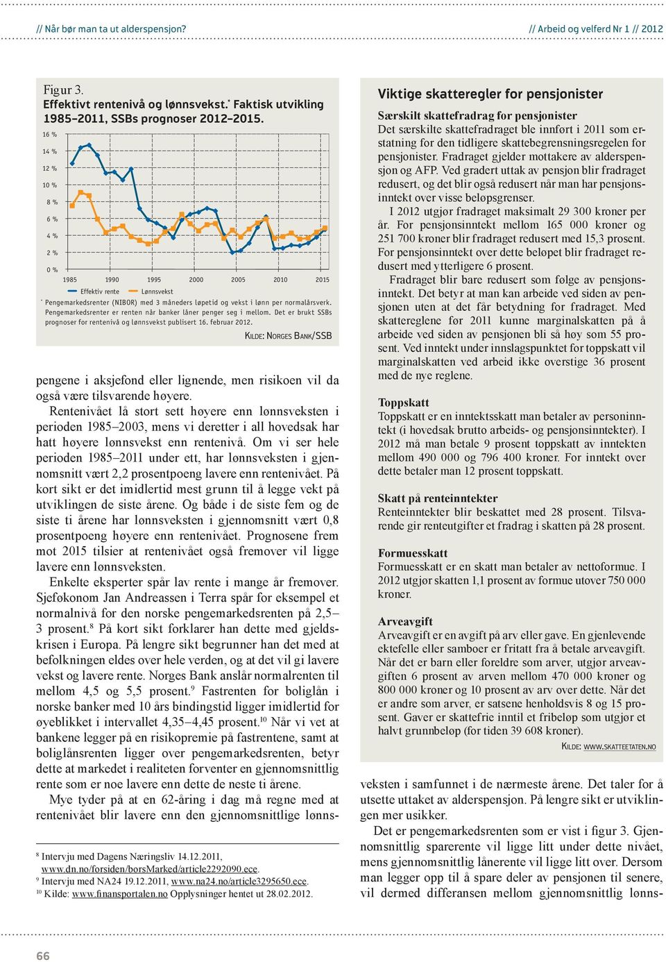 Pengemarkedsrenter er renten når banker låner penger seg i mellom. Det er brukt SSBs prognoser for rentenivå og lønnsvekst publisert 16. februar 212.