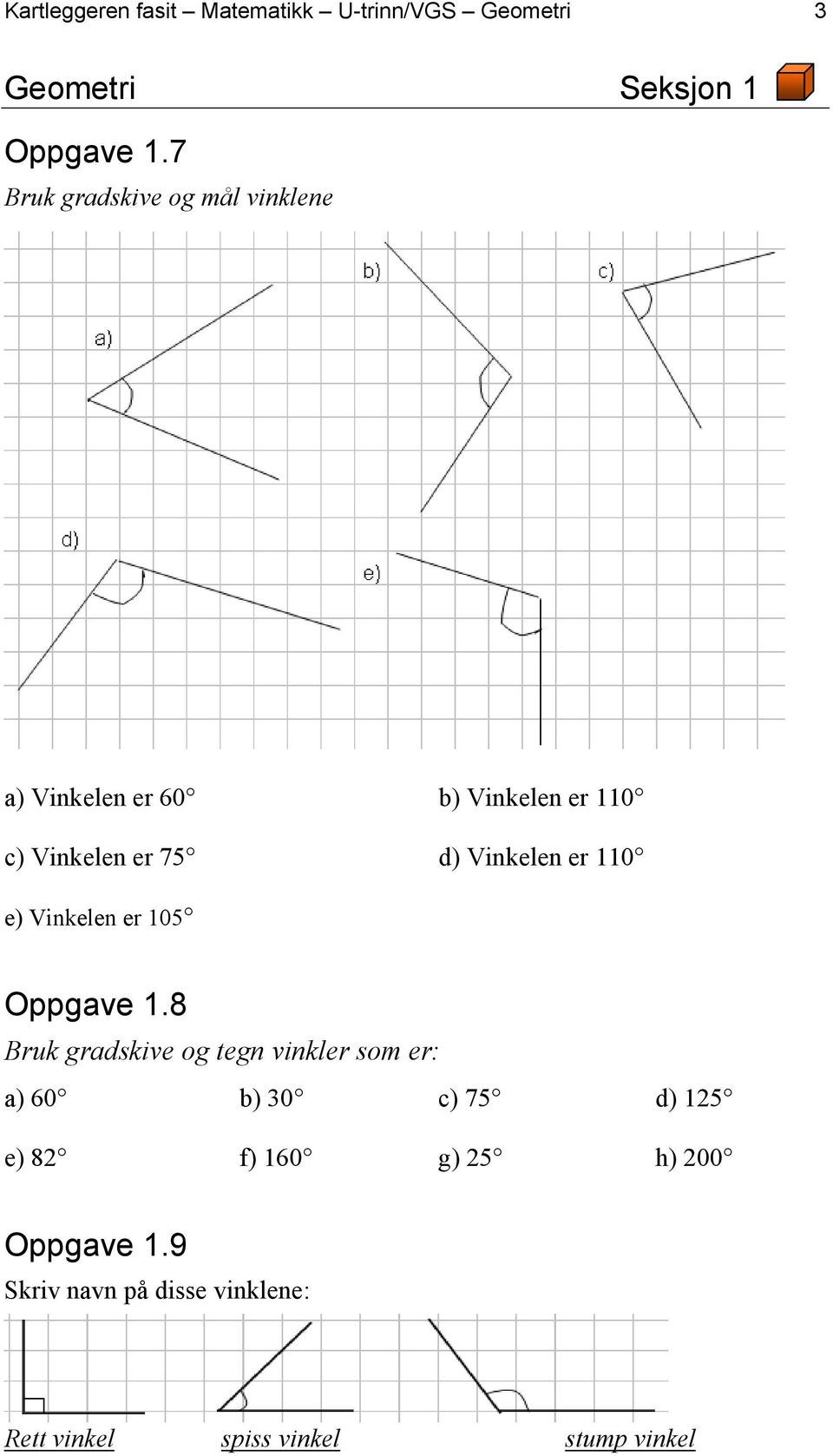 Vinkelen er 110 e) Vinkelen er 105 Oppgave 1.