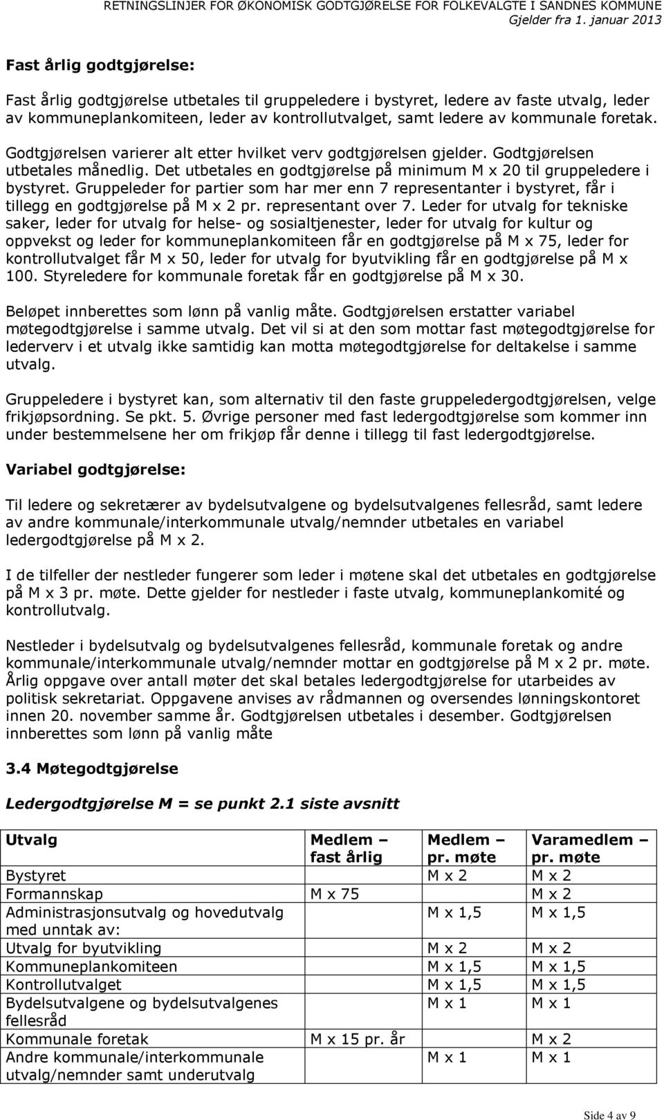 Gruppeleder for partier som har mer enn 7 representanter i bystyret, får i tillegg en godtgjørelse på M x 2 pr. representant over 7.