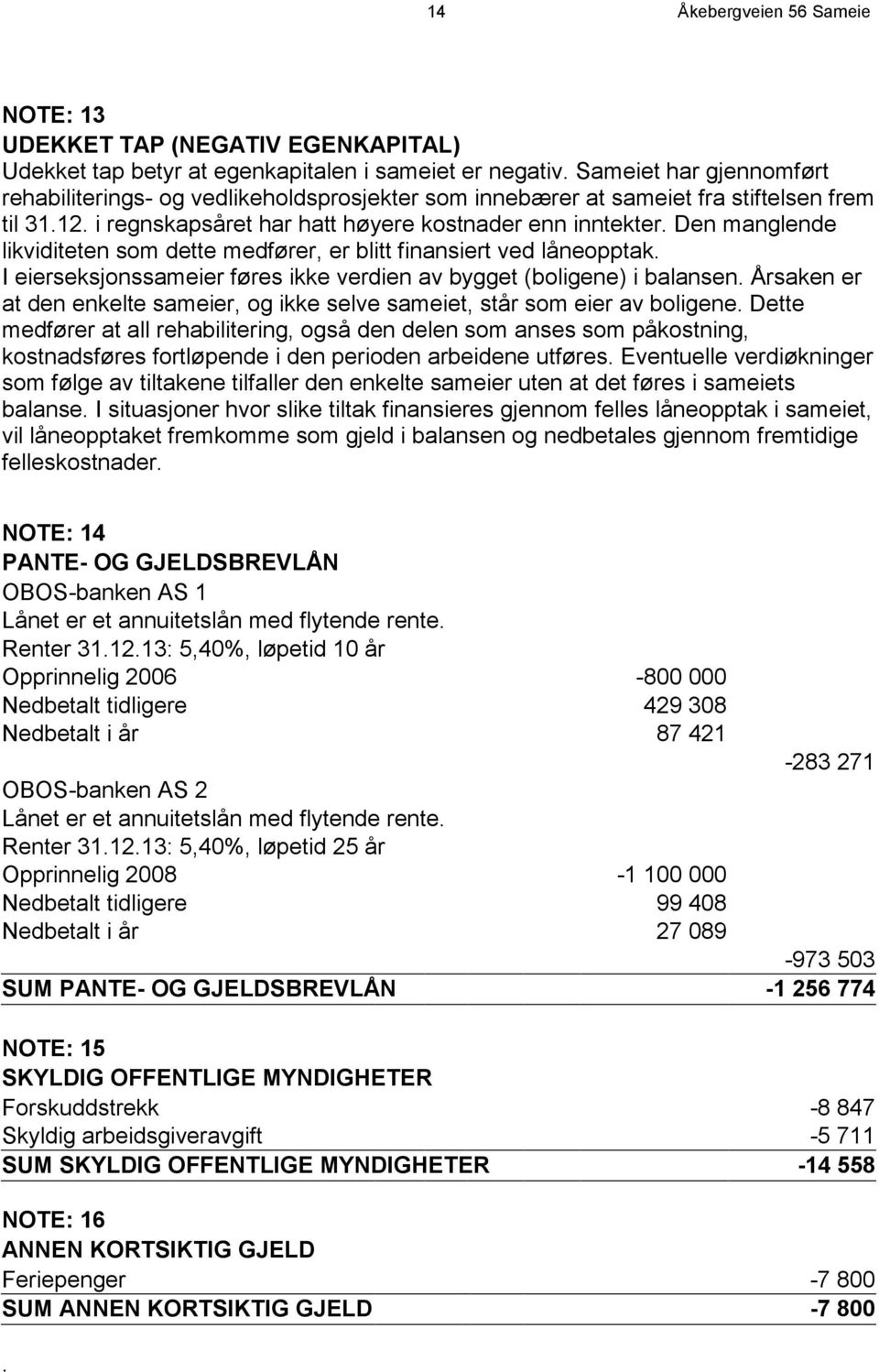 Den manglende likviditeten som dette medfører, er blitt finansiert ved låneopptak. I eierseksjonssameier føres ikke verdien av bygget (boligene) i balansen.