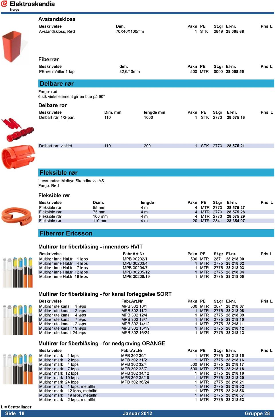 Delbart rør, vinklet 110 200 1 STK 2773 28 575 21 Fleksible rør Leverandør: Melbye Skandinavia AS Farge: Rød Fleksible rør Beskrivelse Diam lengde Pakn PE Stgr El-nr Pris L Fleksible rør 55 mm 4 m 4