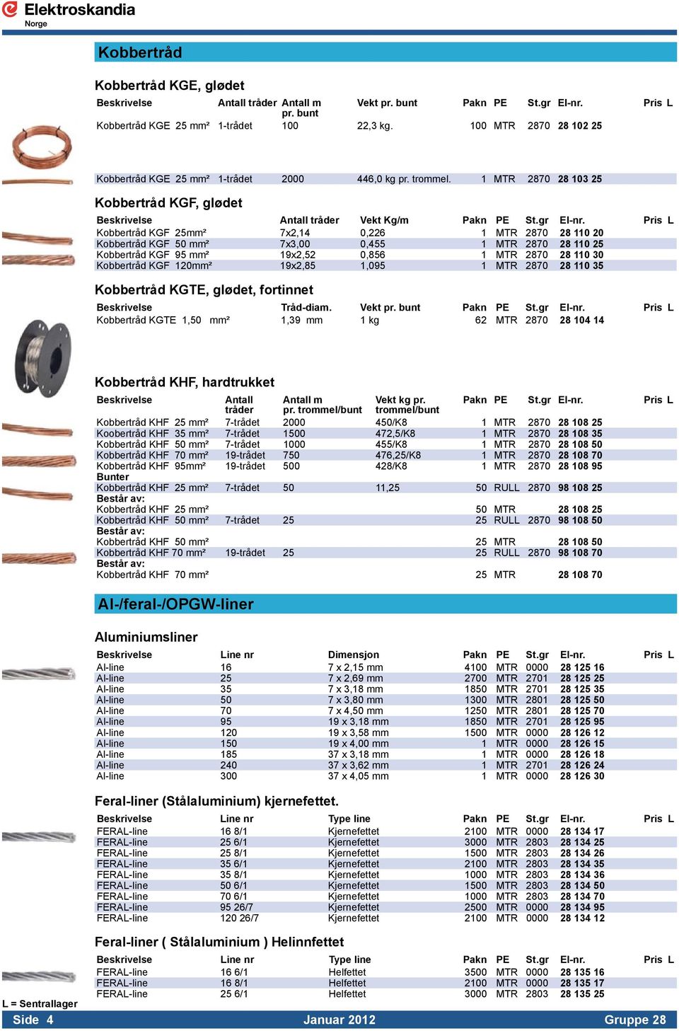 Kobbertråd KGF 50 mm² 7x3,00 0,455 1 MTR 2870 28 110 25 Kobbertråd KGF 95 mm² 19x2,52 0,856 1 MTR 2870 28 110 30 Kobbertråd KGF 120mm² 19x2,85 1,095 1 MTR 2870 28 110 35 Kobbertråd KGTE, glødet,