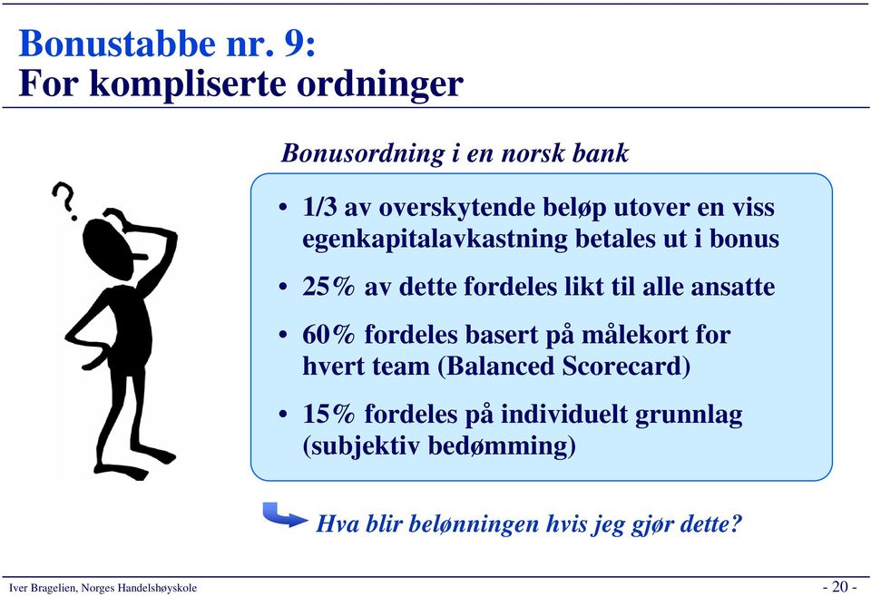 en viss egenkapitalavkastning betales ut i bonus 25% av dette fordeles likt til alle ansatte