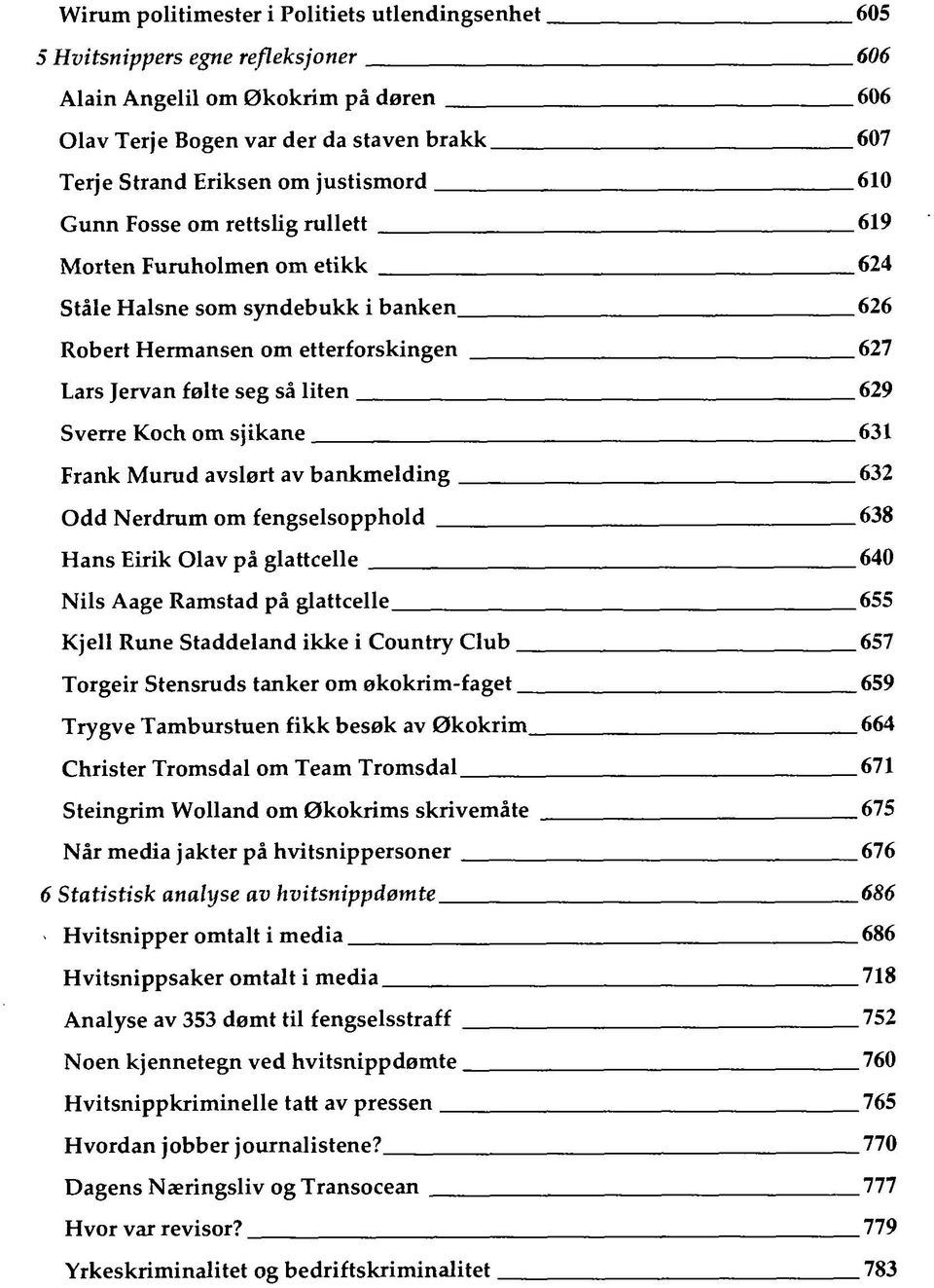 Sverre Koch om sjikane 631 Frank Murud avslørt av bankmelding 632 Odd Nerdrum om fengselsopphold 638 Hans Eirik Olav på glattcelle 640 Nils Aage Ramstad på glattcelle 655 Kjell Rune Staddeland ikke i