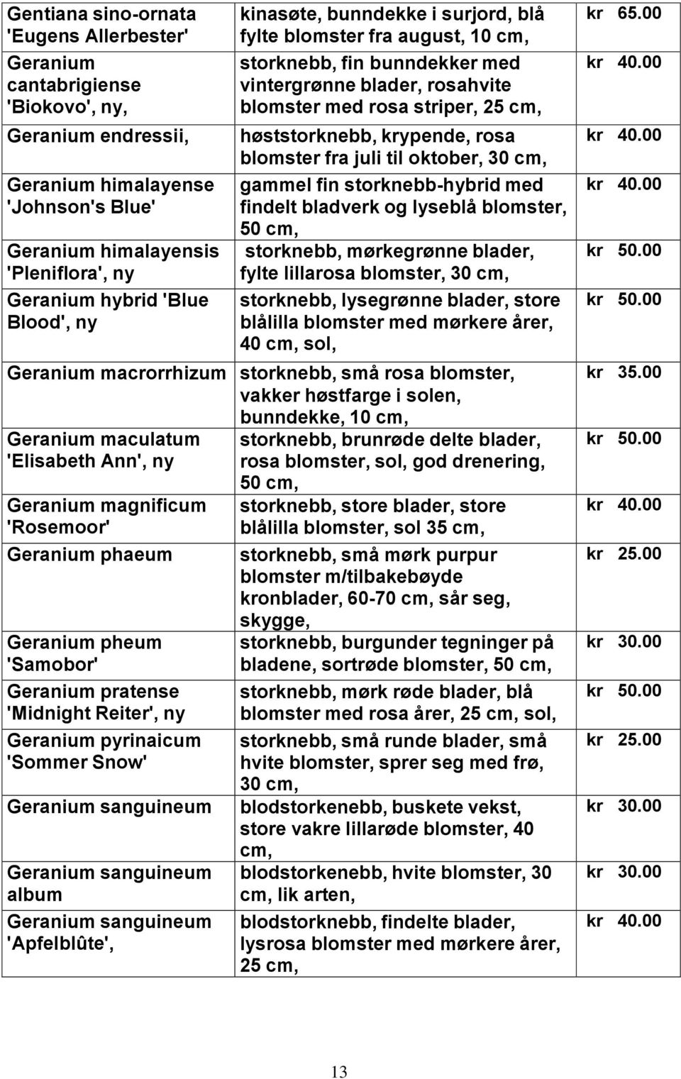 blomster fra juli til oktober, 30 gammel fin storknebb-hybrid med findelt bladverk og lyseblå blomster, 50 storknebb, mørkegrønne blader, fylte lillarosa blomster, 30 storknebb, lysegrønne blader,