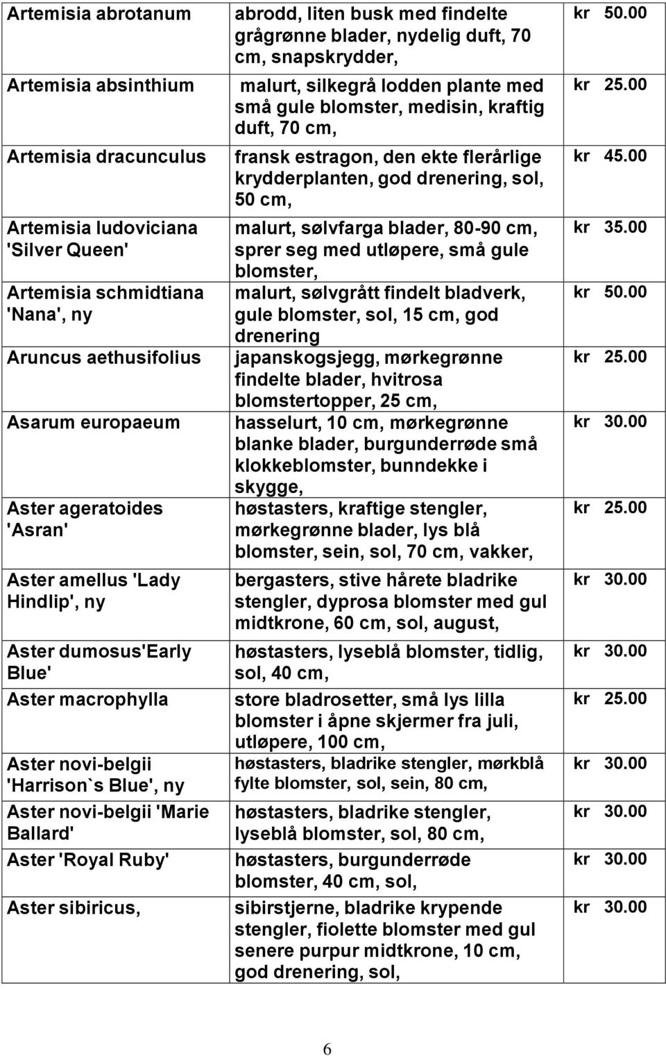 liten busk med findelte grågrønne blader, nydelig duft, 70 snapskrydder, malurt, silkegrå lodden plante med små gule blomster, medisin, kraftig duft, 70 fransk estragon, den ekte flerårlige