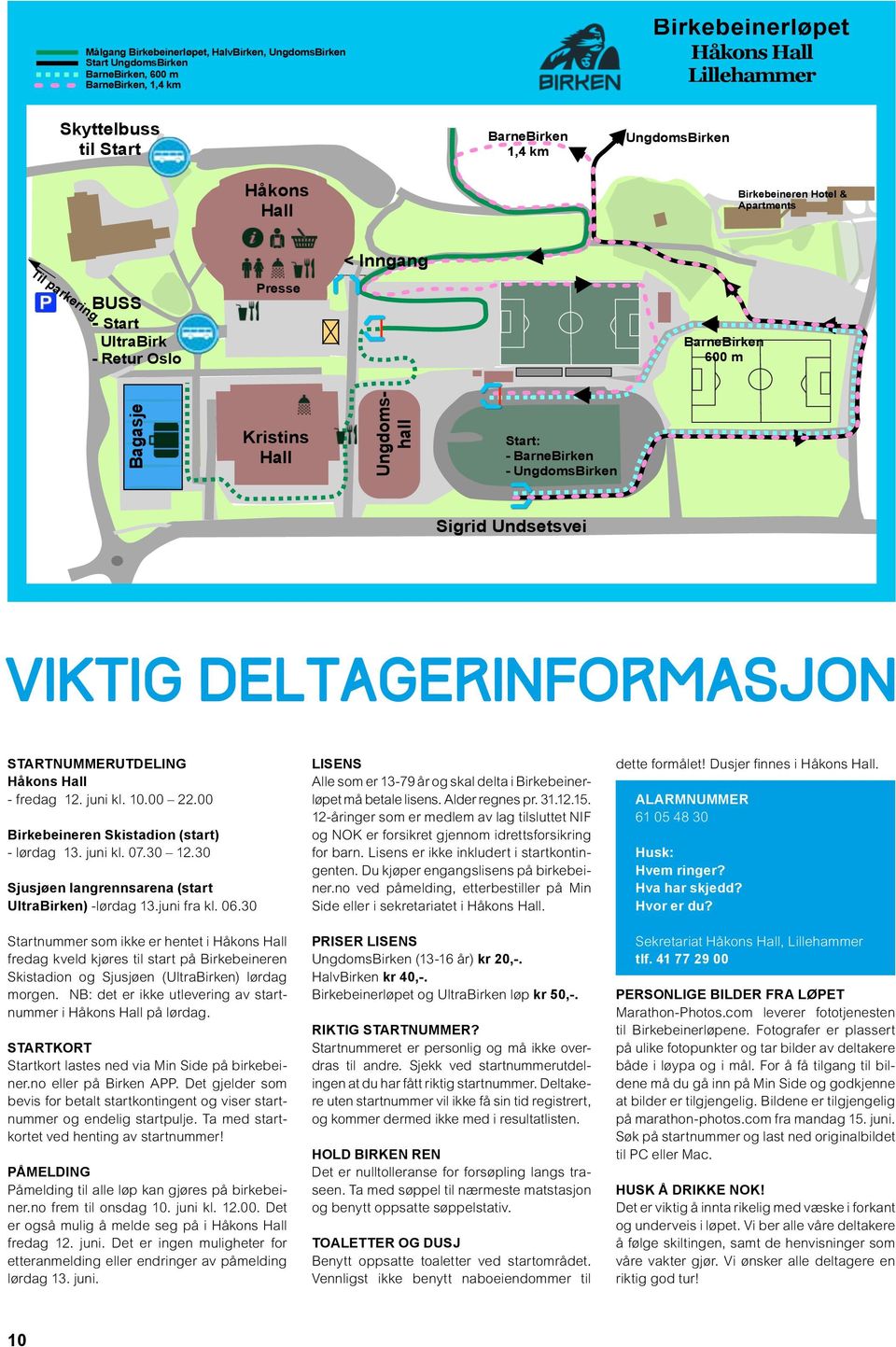 - UngdomsBirken Sigrid Undsetsvei Viktig deltagerinformasjon Startnummerutdeling Håkons Hall - fredag 12. juni kl. 10.00 22.00 Birkebeineren Skistadion (start) - lørdag 13. juni kl. 07.30 12.