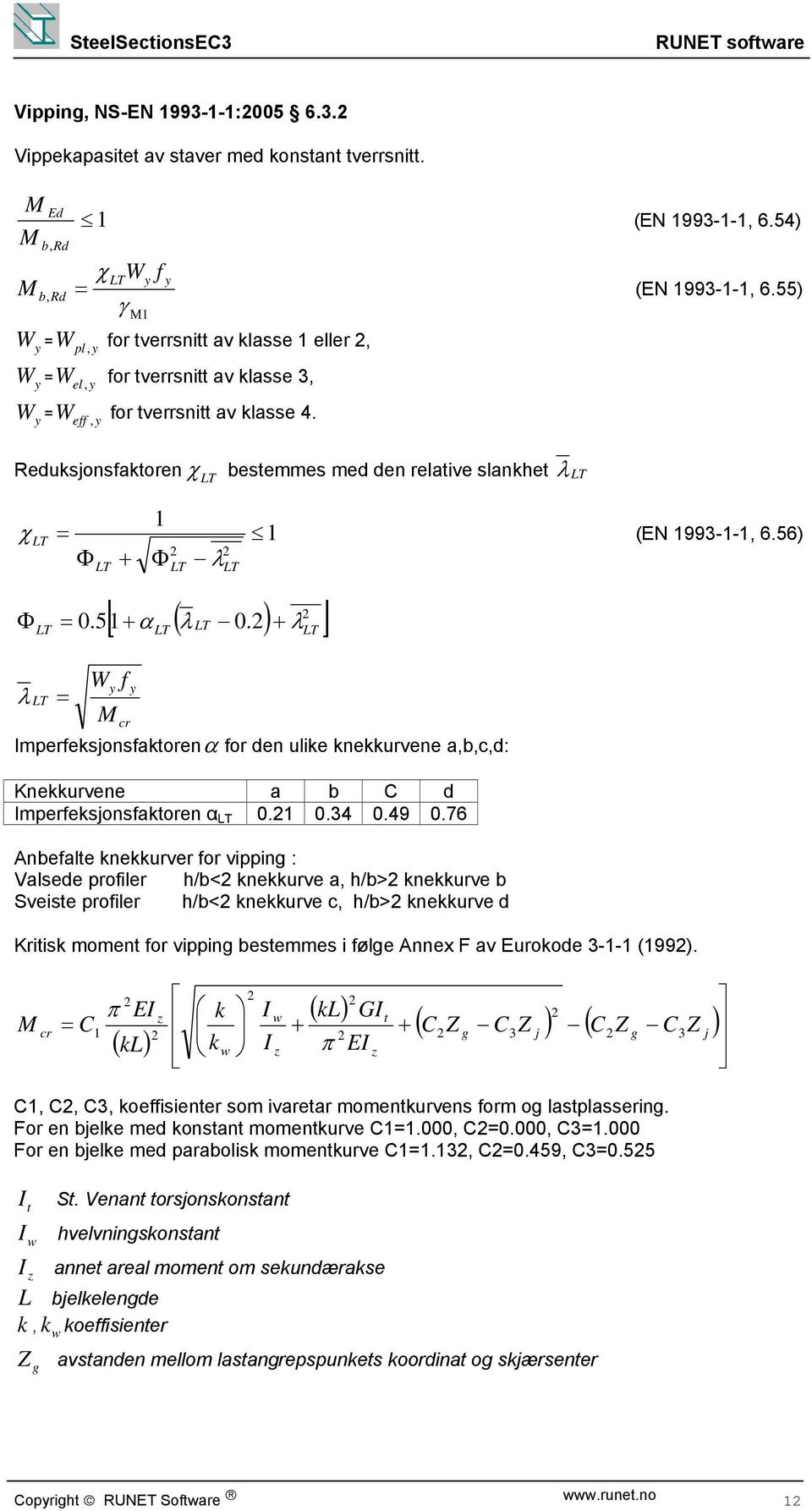 56) 0.51 0. W cr Impereksjonsaktoren or den ulike knekkurvene a,b,c,d: Knekkurvene a b C d Impereksjonsaktoren α 0.1 0.34 0.49 0.