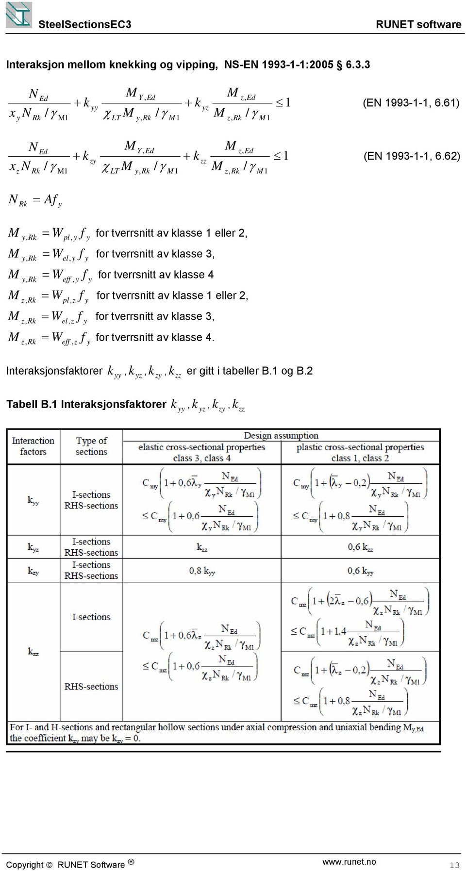 6), Rk W or tverrsnitt av klasse 1 eller,, Rk Wel, or tverrsnitt av klasse 3,, Rk We, or tverrsnitt av klasse 4 Rk W or tverrsnitt av