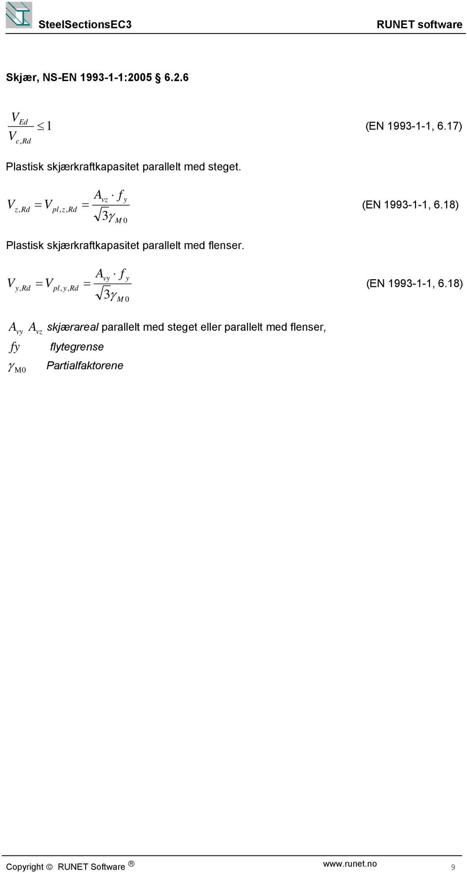 18) v 3 0 Plastisk skjærkratkapasitet parallelt med lenser. V, A V (ΕΝ 1993-1-1, 6.
