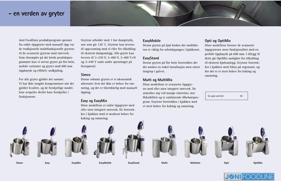 For alle gryter gjelder det samme: Vi har ikke inngått kompromisser når det gjelder kvalitet, og de forskjellige modellene avspeiler derfor bare forskjeller i funksjonene.