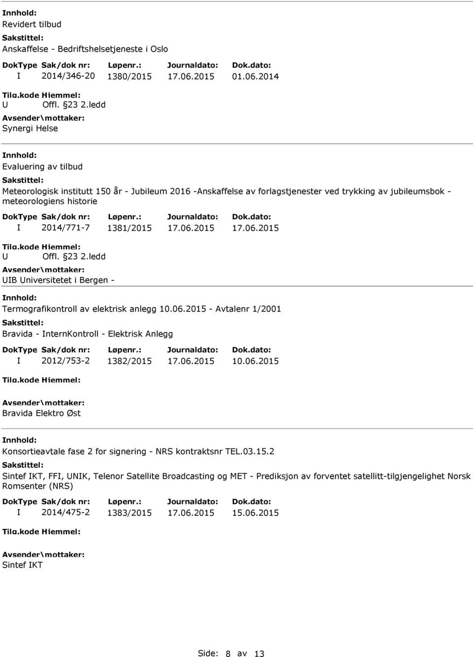 2014/771-7 1381/2015 B niversitetet i Bergen - Termografikontroll av elektrisk anlegg 10.06.