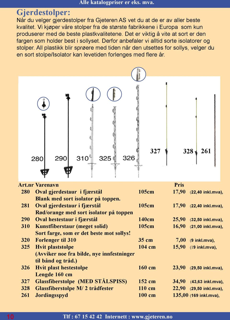 Derfor anbefaler vi alltid sorte isolatorer og stolper. All plastikk blir sprøere med tiden når den utsettes for sollys, velger du en sort stolpe/isolator kan levetiden forlenges med flere år.