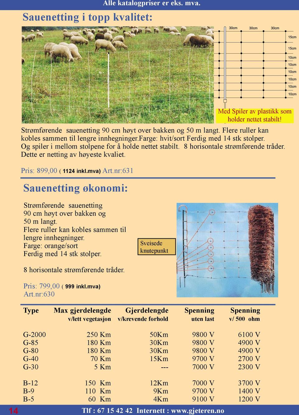 nr:631 Sauenetting økonomi: Med Spiler av plastikk som holder nettet stabilt! Strømførende sauenetting 90 cm høyt over bakken og 50 m langt. Flere ruller kan kobles sammen til lengre innhegninger.