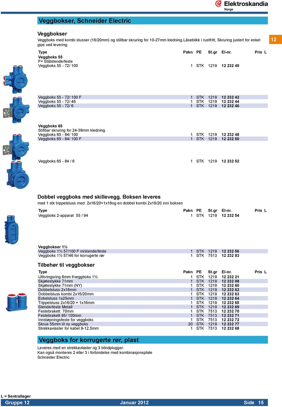 Pris L Veggboks 55 F= Stålstenderfeste Veggboks 55-72/ 100 1 STK 1219 12 232 40 Veggboks 55-72/ 100 F 1 STK 1219 12 232 42 Veggboks 55-72/ 46 1 STK 1219 12 232 44 Veggboks 55-72/ 6 1 STK 1219 12 232