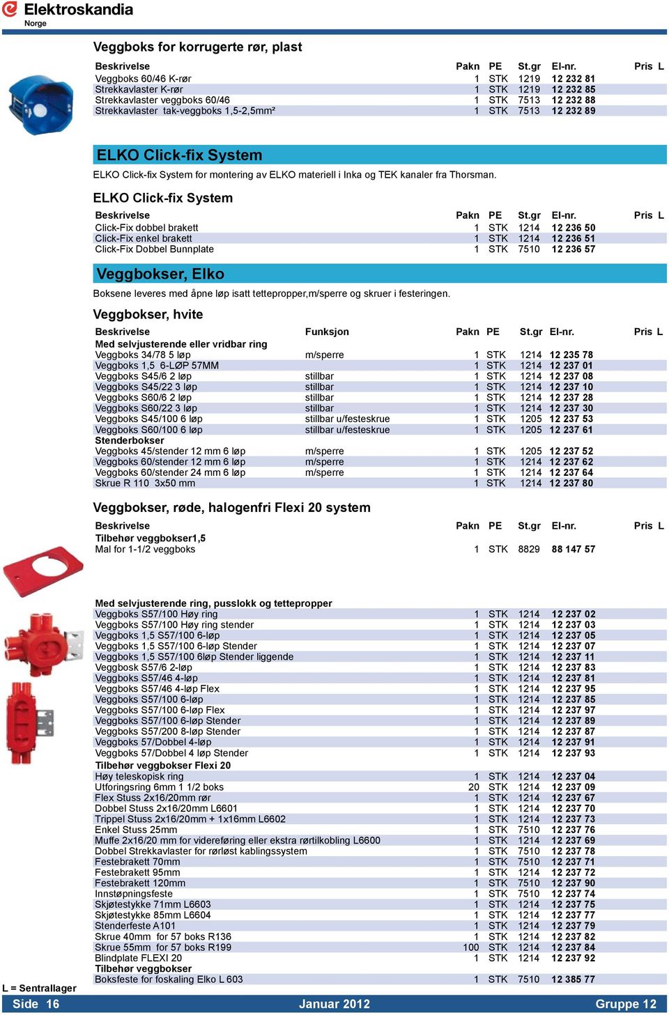 ELKO Click-fix System Click-Fix dobbel brakett 1 STK 1214 12 236 50 Click-Fix enkel brakett 1 STK 1214 12 236 51 Click-Fix Dobbel Bunnplate 1 STK 7510 12 236 57 Veggbokser, Elko Boksene leveres med