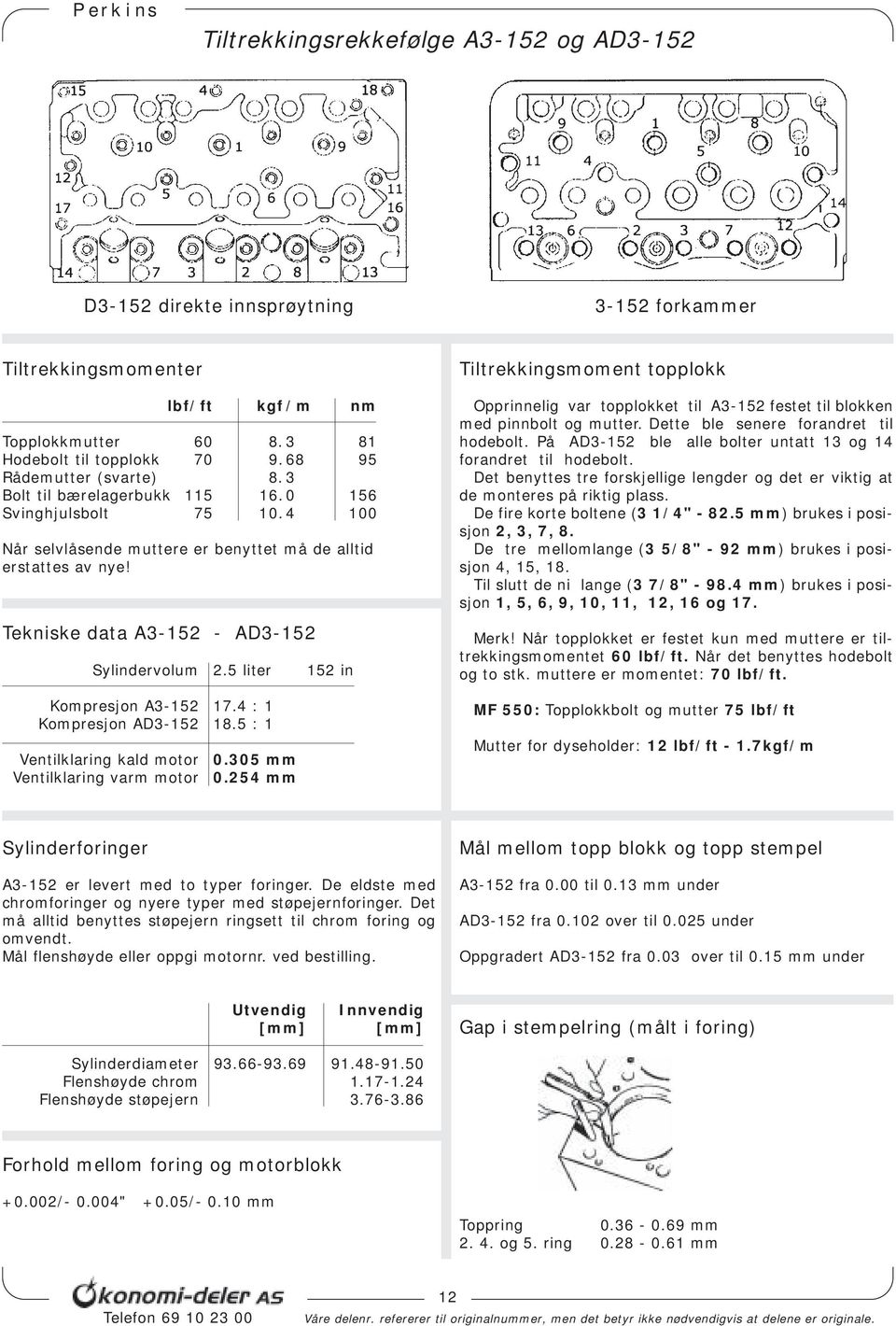 3 Bolt til bærelagerbukk 115 16. 0 156 Svinghjulsbolt 75 10. 4 100 Når selvlåsende muttere er benyttet må de alltid erstattes av nye! 0.305 mm 0.