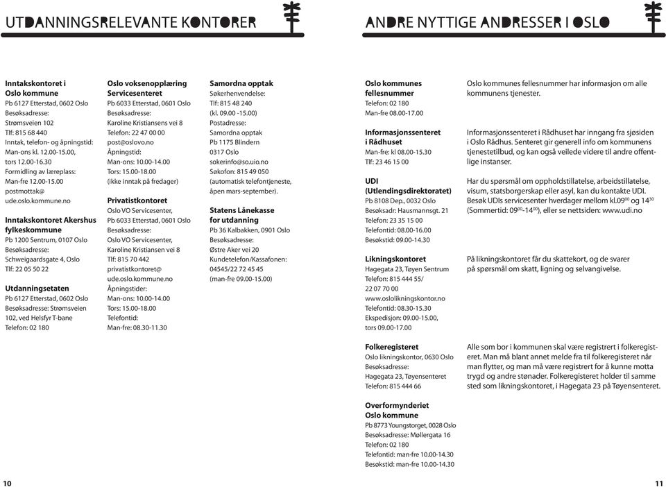 no Inntakskontoret Akershus fylkeskommune Pb 1200 Sentrum, 0107 Oslo Schweigaardsgate 4, Oslo Tlf: 22 05 50 22 Utdanningsetaten Pb 6127 Etterstad, 0602 Oslo Strømsveien 102, ved Helsfyr T-bane