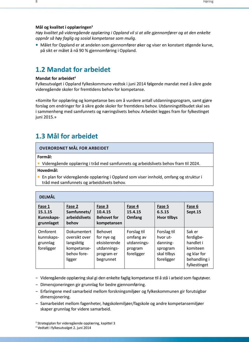 2 Mandat for arbeidet Mandat for arbeidet 4 Fylkesutvalget i Oppland fylkeskommune vedtok i juni 2014 følgende mandat med å sikre gode videregående skoler for fremtidens behov for kompetanse.