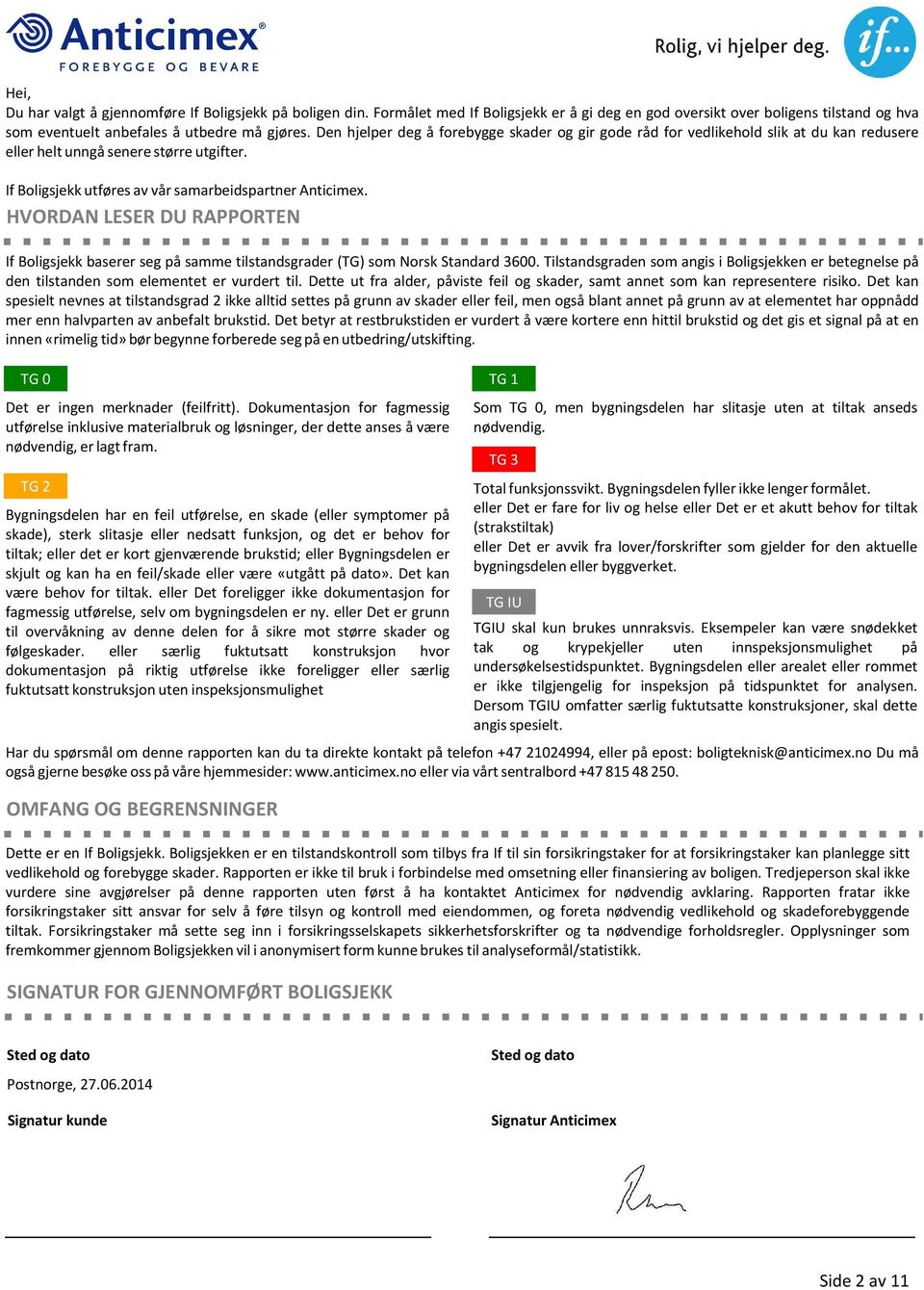 HVORDAN LESER DU RAPPORTEN If Boligsjekk baserer seg på samme tilstandsgrader (TG) som Norsk Standard 3600.