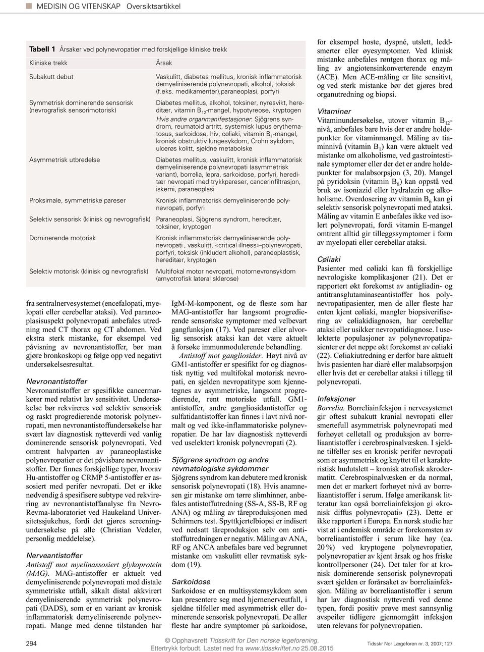 sentralnervesystemet (encefalopati, myelopati eller cerebellar ataksi). Ved paraneoplasisuspekt polynevropati anbefales utredning med CT thorax og CT abdomen.