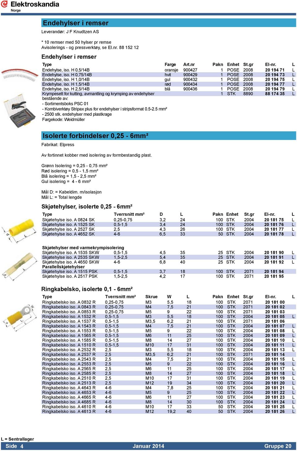 H 1,0/14B gul 900432 1 POSE 2008 20 194 75 L Endehylse, iso. H 1,5/14B rød 900434 1 POSE 2008 20 194 77 L Endehylse, iso.