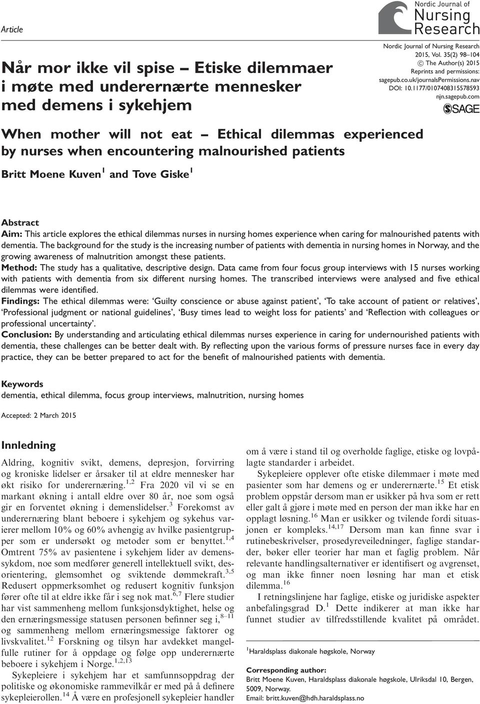 co.uk/journalspermissions.nav DOI: 10.1177/0107408315578593 njn.sagepub.