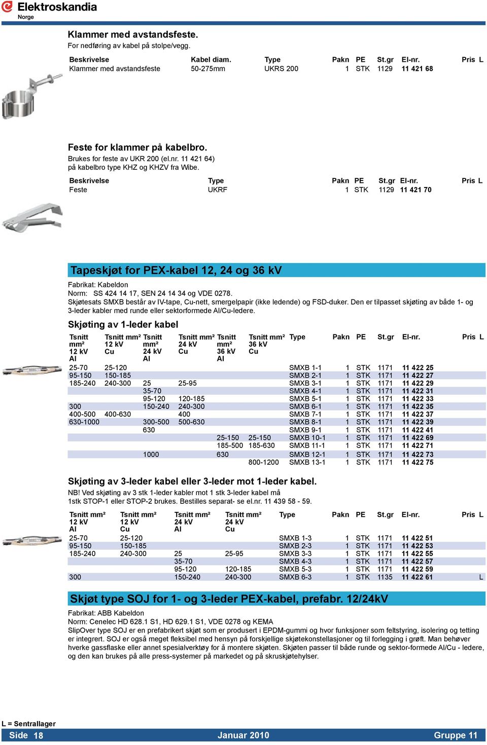 Beskrivelse Feste UKRF 1 STK 1129 11 421 70 Tapeskjøt for PEX-kabel 12, 24 og 36 kv Norm: SS 424 14 17, SEN 24 14 34 og VDE 0278.