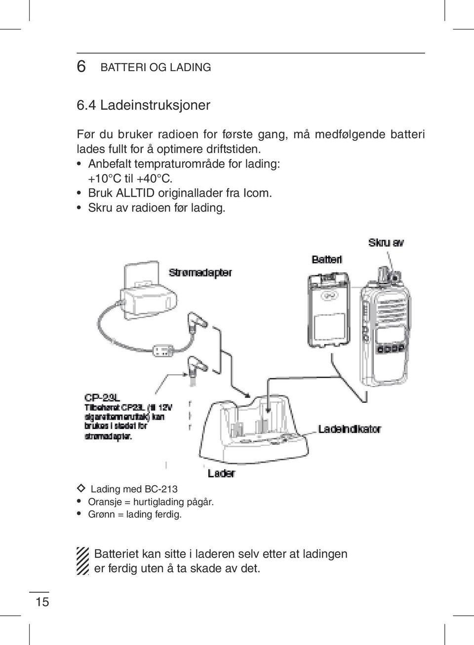 optimere driftstiden. Anbefalt tempraturområde for lading: +10 C til +40 C.