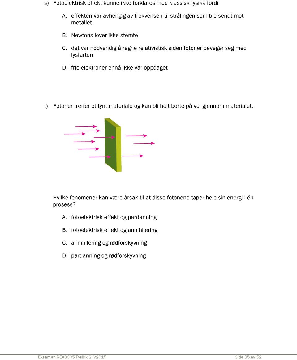 frie elektroner ennå ikke var oppdaget t) Fotoner treffer et tynt materiale og kan bli helt borte på vei gjennom materialet.