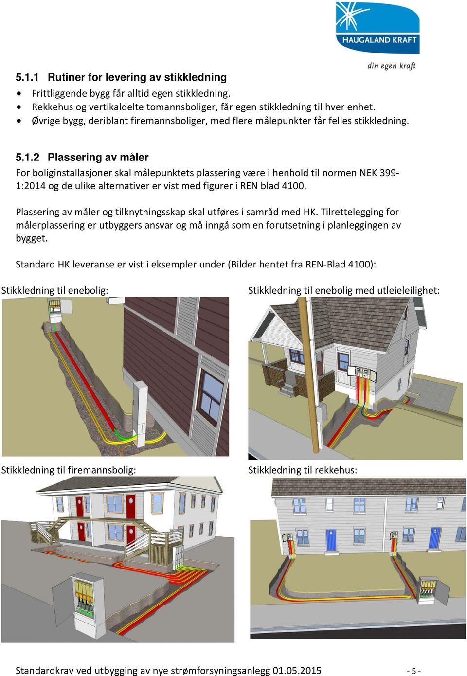 2 Plassering av måler For boliginstallasjoner skal målepunktets plassering være i henhold til normen NEK 399-1:2014 og de ulike alternativer er vist med figurer i REN blad 4100.