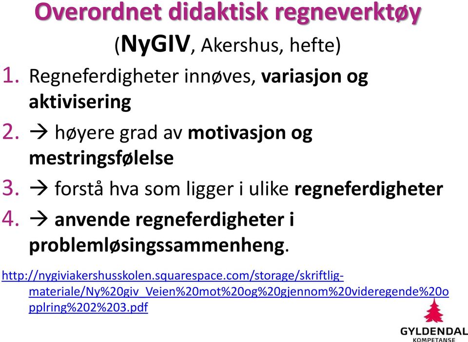 forstå hva som ligger i ulike regneferdigheter 4. anvende regneferdigheter i problemløsingssammenheng.