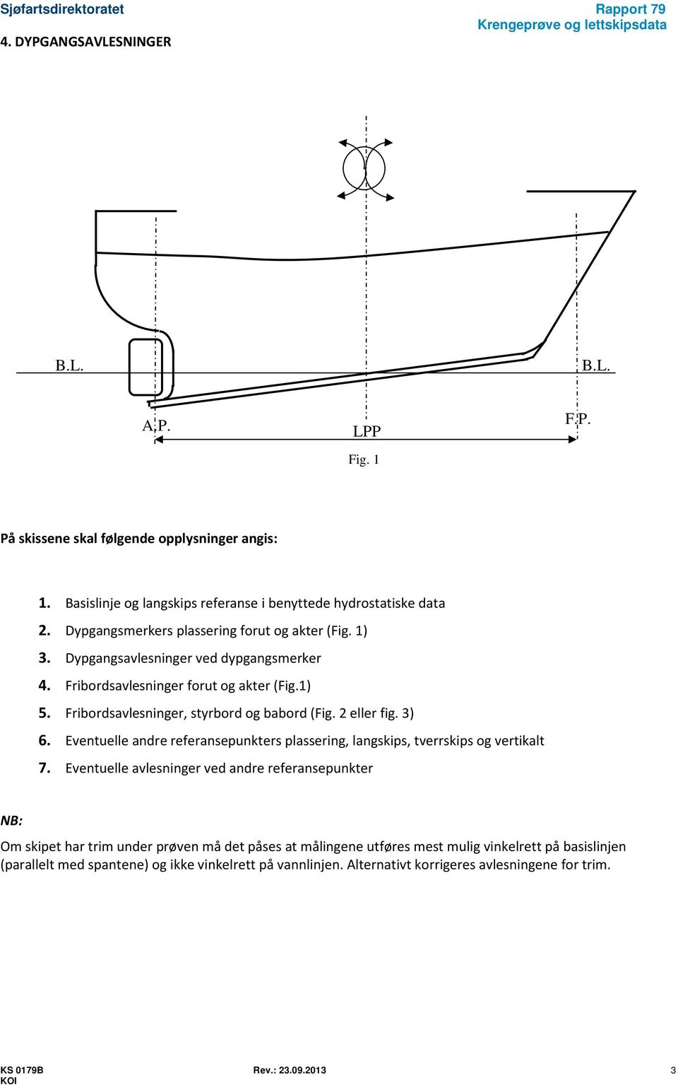 Fribordsavlesninger, styrbord og babord (Fig. 2 eller fig. 3) 6. Eventuelle andre referansepunkters plassering, langskips, tverrskips og vertikalt 7.