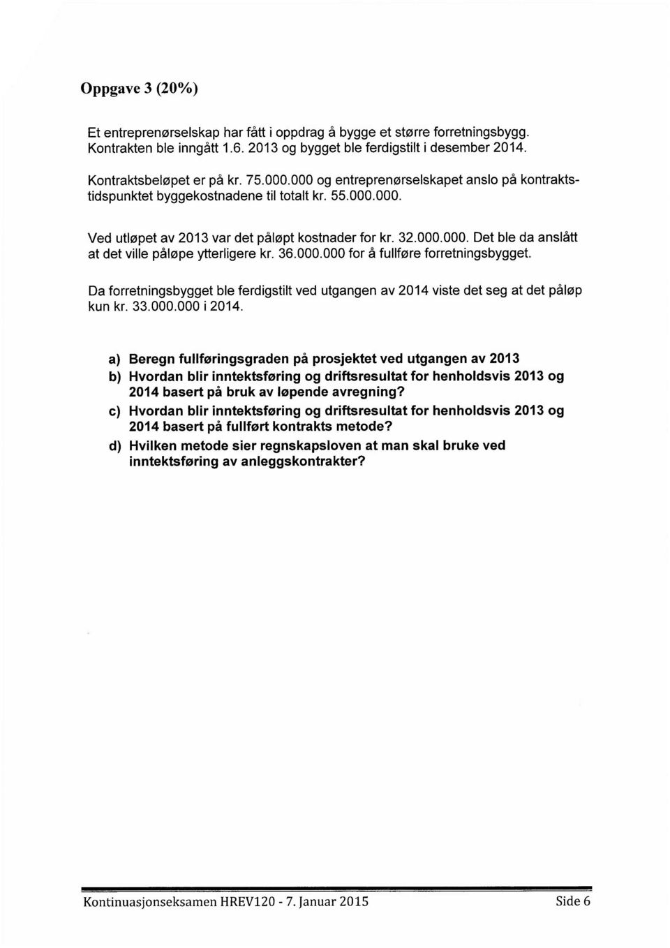 36.000.000 for å fullføre forretningsbygget. Da forretningsbygget ble ferdigstilt ved utgangen av 2014 viste det seg at det påløp kun kr. 33.000.000i 2014.