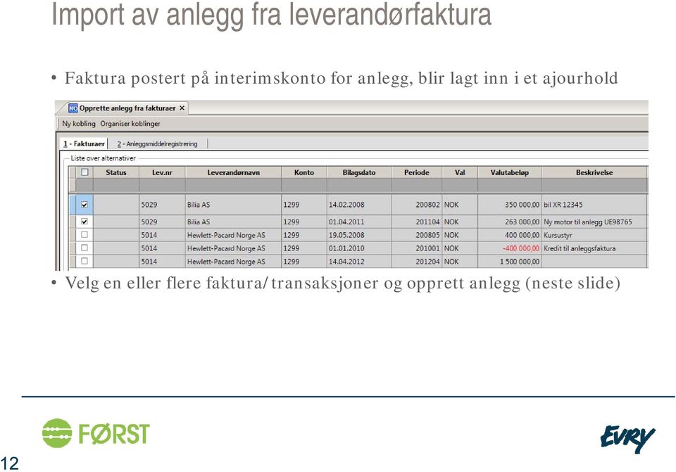 inn i et ajourhold Velg en eller flere