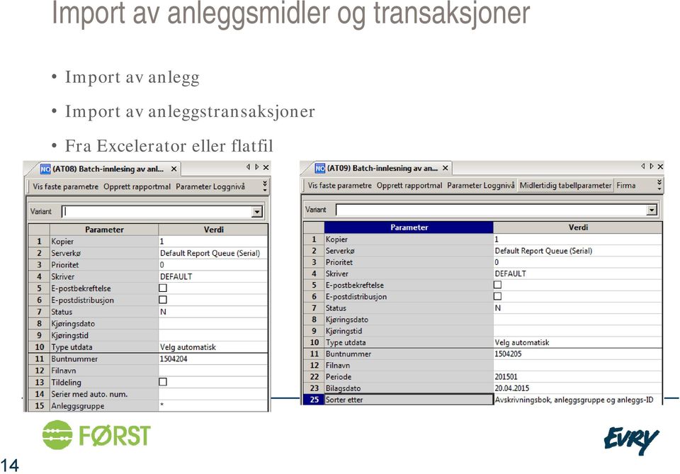 Import av anleggstransaksjoner